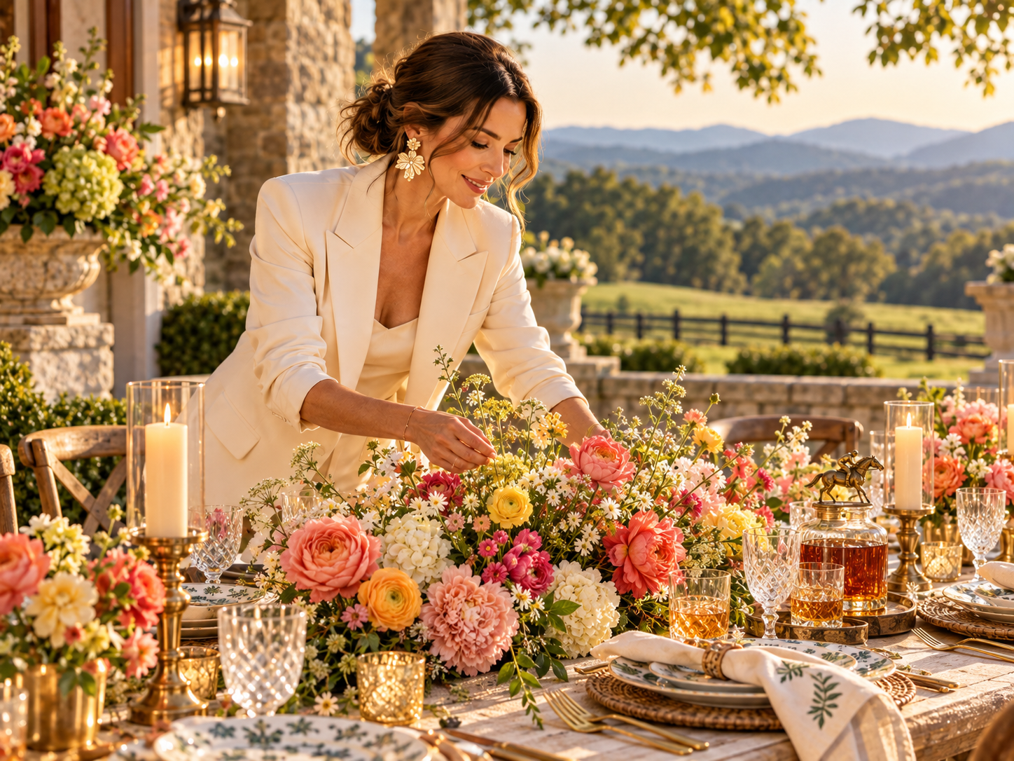 Gather Bureau founder styling a vibrant outdoor tablescape